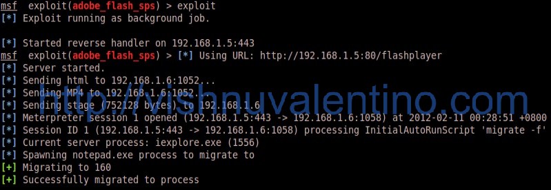Hacking Tutorial Windows XP SP3 using Adobe Flash Player MP4 Vulnerability