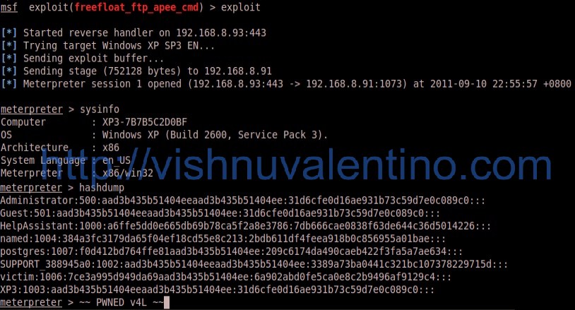 Hacking Windows XP SP3 via Freefloat FTP Server Command Overflow Vulnerability(Zeroday)