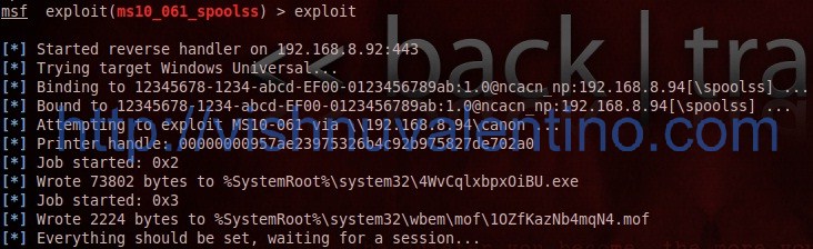 Hacking Windows via MS10-061 Print Spooler Service Impersonation using Metasploit + Backtrack 5